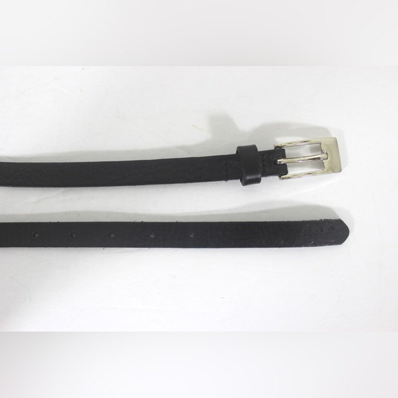 DANIER Super Skinny Black Leather Belt Silver Buckle Large L - Picture 2 of 9